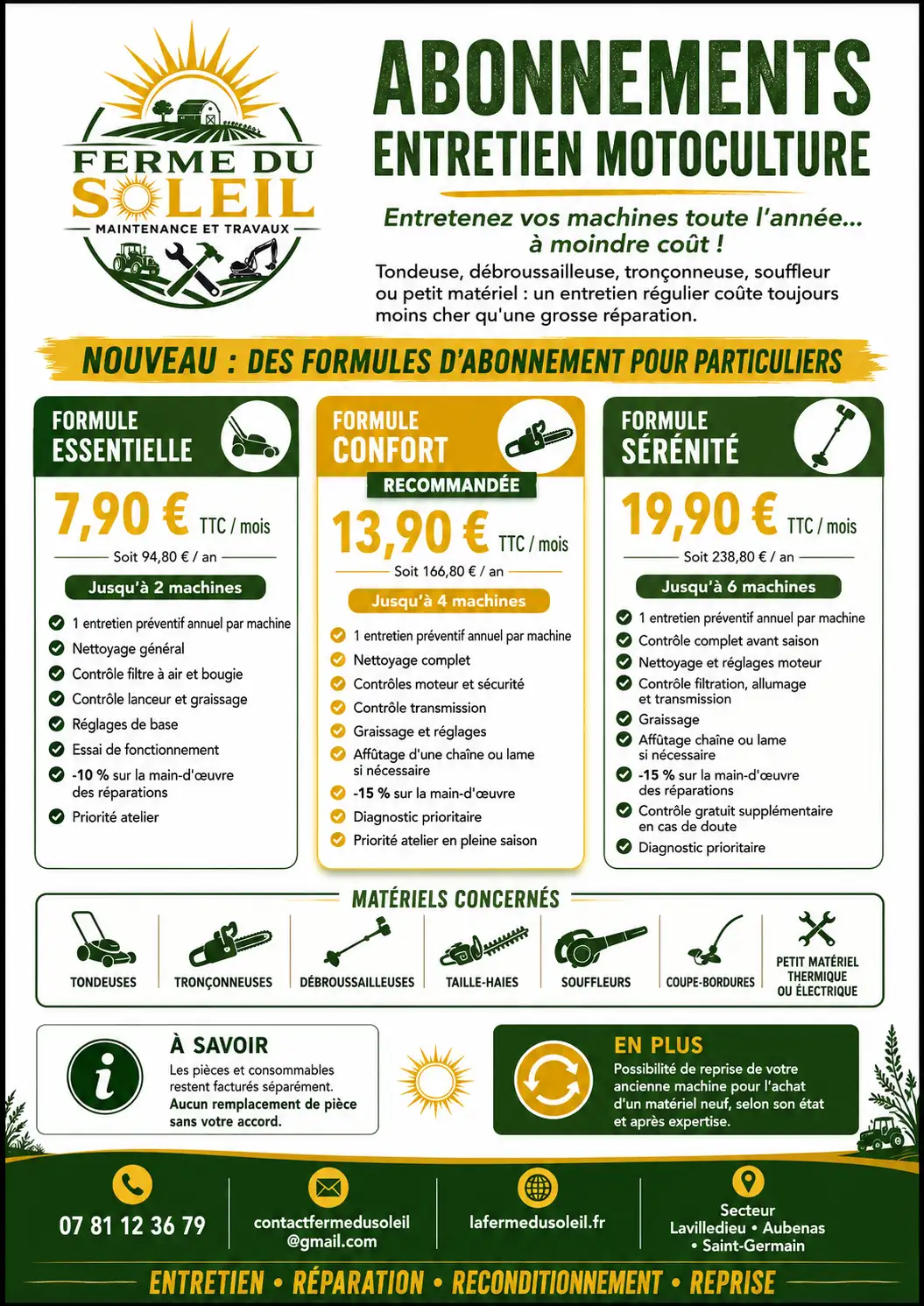 Abonnements d’entretien motoculture pour particuliers